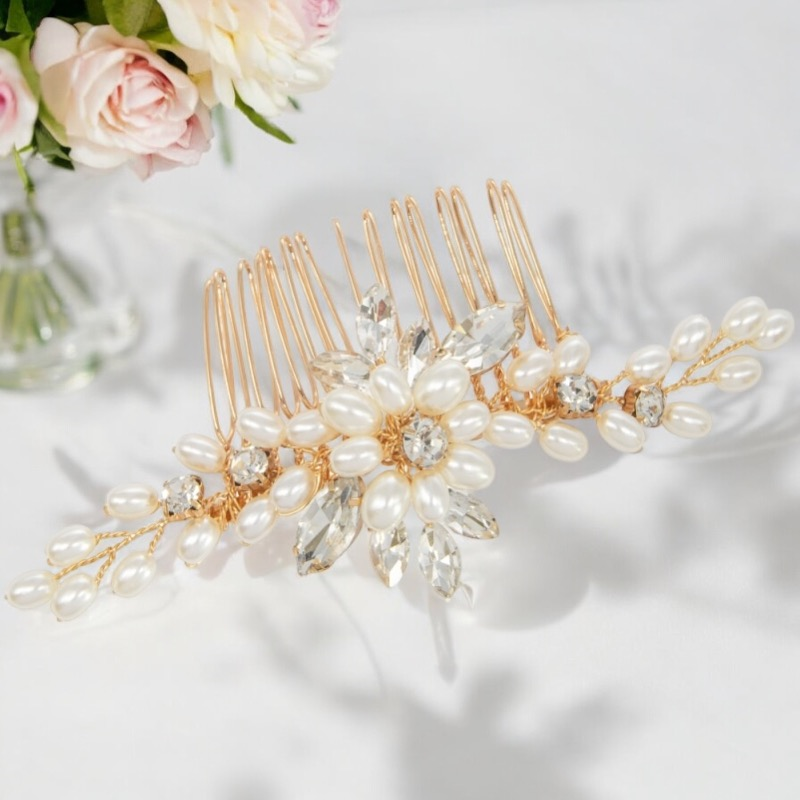 ATHENA COLLECTION - CHIC PEARL HAIR COMB - HC295 GOLD