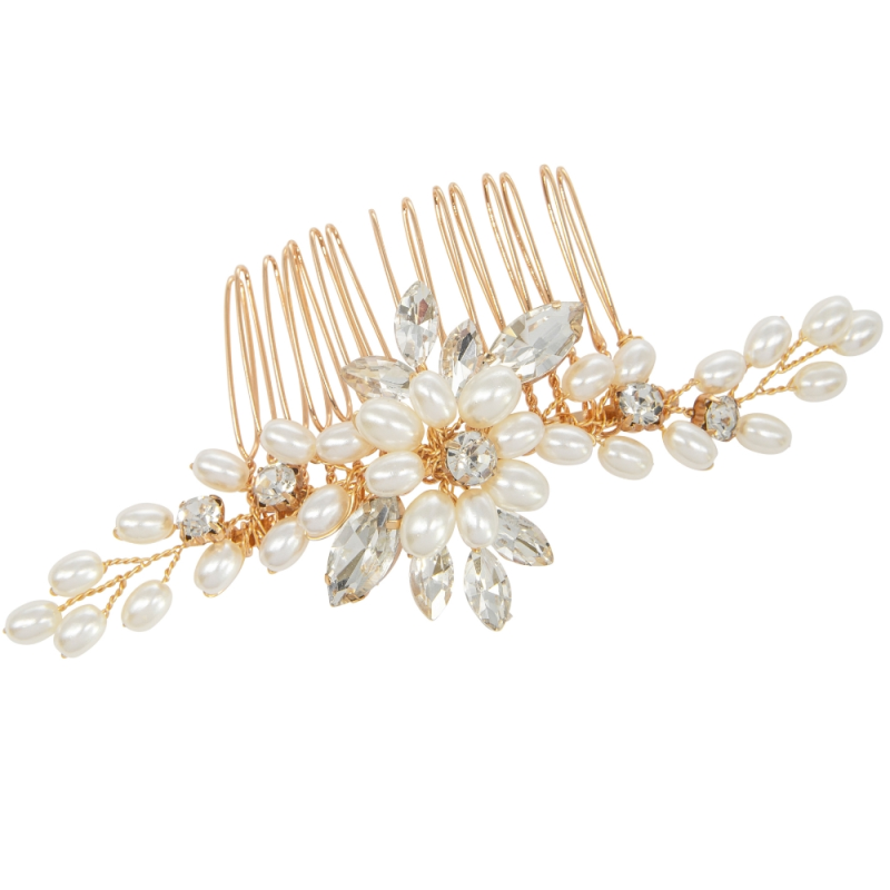 ATHENA COLLECTION - CHIC PEARL HAIR COMB - HC295 GOLD