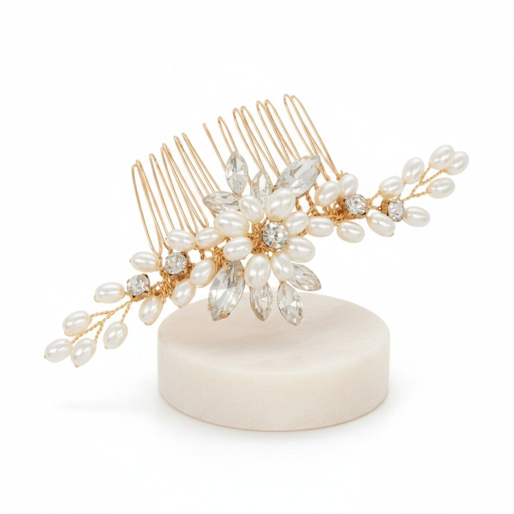 ATHENA COLLECTION - CHIC PEARL HAIR COMB - HC295 GOLD