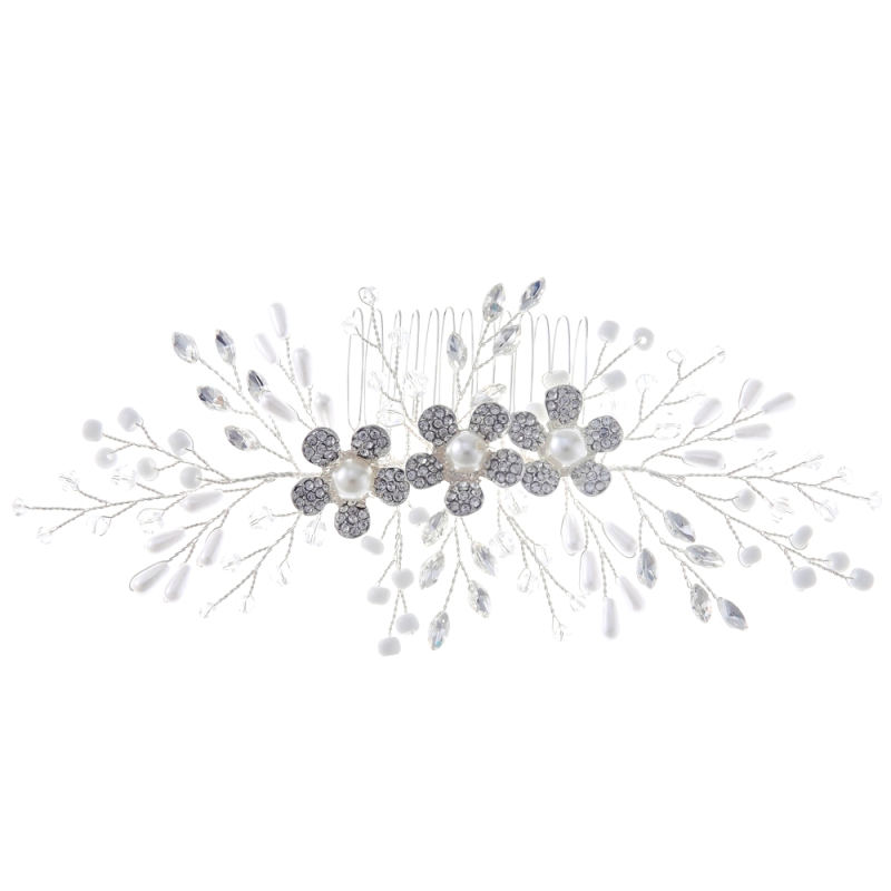 ATHENA COLLECTION - VINTAGE INSPIRED PEARL COMB - HC297 SILVER