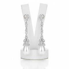 CUBIC ZIRCONIA COLLECTION - VINTAGE PEARL DROP EARRINGS - CZER779 SILVER