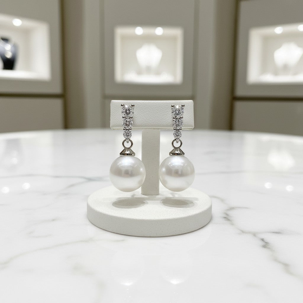 CUBIC ZIRCONIA COLLECTION - DAINTY PEARL DROP EARRINGS - CZER780 SILVER