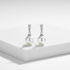 CUBIC ZIRCONIA COLLECTION - DAINTY PEARL DROP EARRINGS - CZER780 SILVER