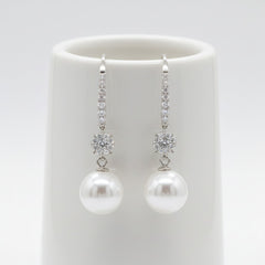 CUBIC ZIRCONIA COLLECTION - BEJEWELLED PEARL EARRINGS - CZER781 SILVER