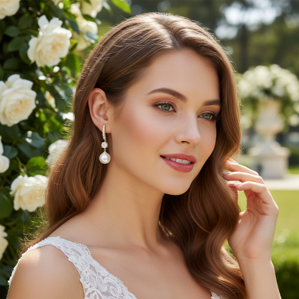 CUBIC ZIRCONIA COLLECTION - BEJEWELLED PEARL EARRINGS - CZER781 SILVER