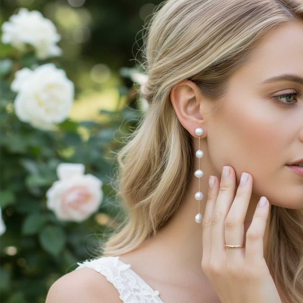 ATHENA COLLECTION - FRESHWATER PEARL DROP EARRINGS - CZER783 SILVER