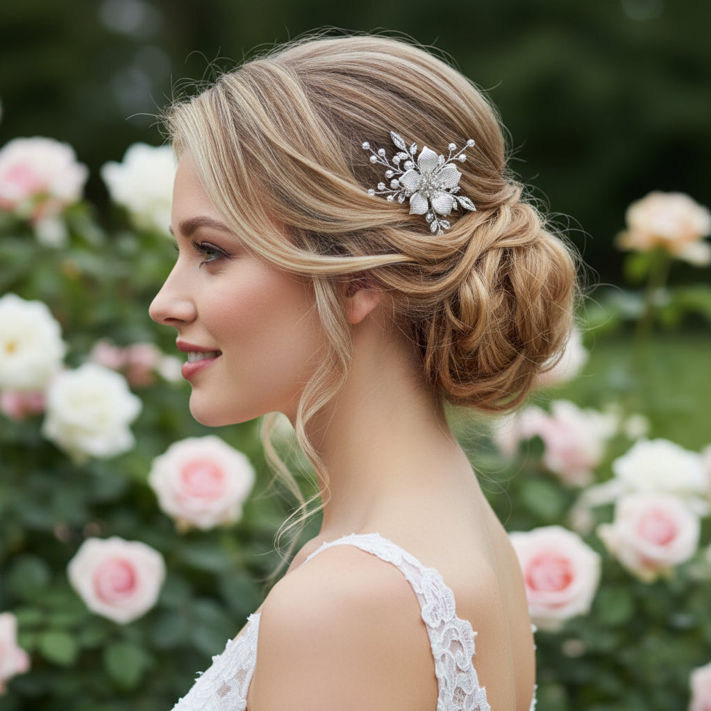 ATHENA COLLECTION - VINTAGE BLOOM HAIR CLIP - HC300 SILVER