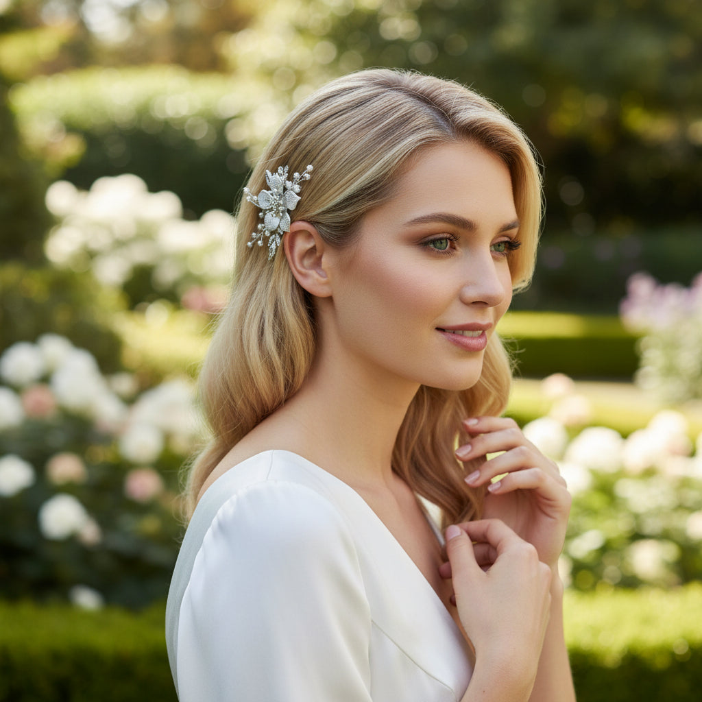 ATHENA COLLECTION - VINTAGE BLOOM HAIR CLIP - HC300 SILVER