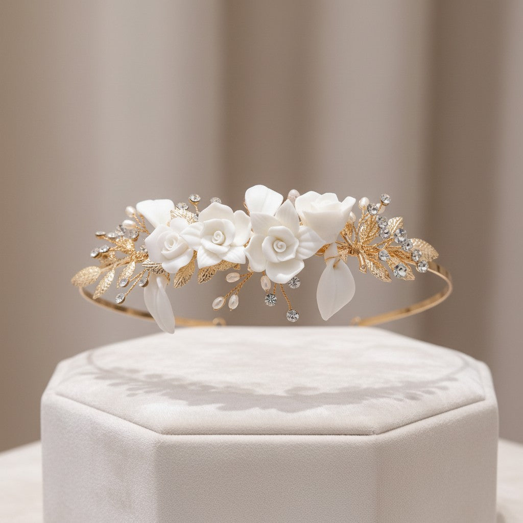 ATHENA COLLECTION - EXQUISITE ROSE HEADBAND - AHB197 GOLD