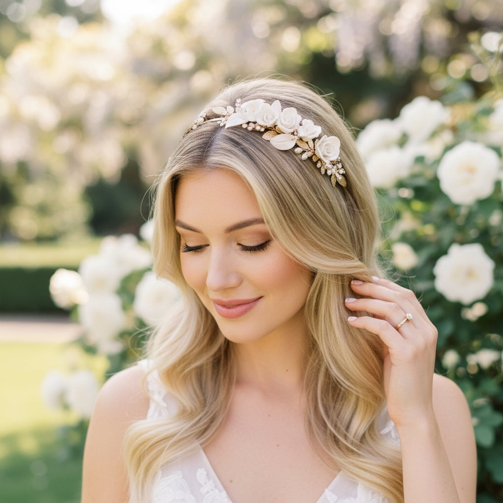ATHENA COLLECTION - EXQUISITE ROSE HEADBAND - AHB197 GOLD