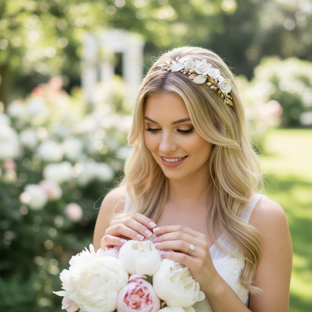 ATHENA COLLECTION - EXQUISITE ROSE HEADBAND - AHB197 GOLD