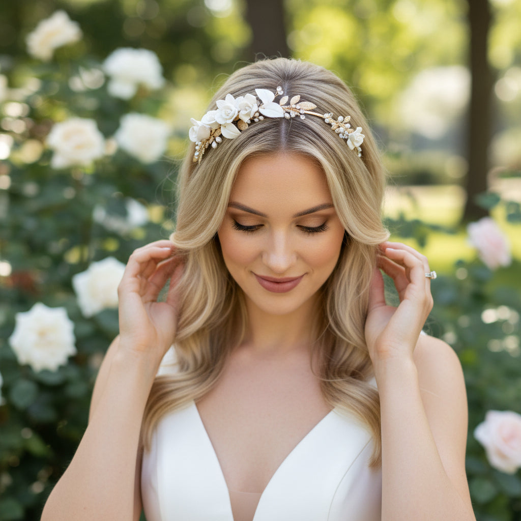 ATHENA COLLECTION - EXQUISITE ROSE HEADBAND - AHB197 GOLD