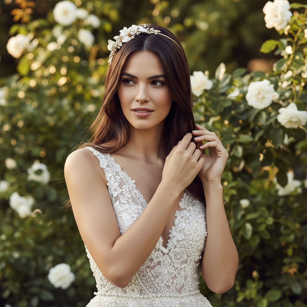 ATHENA COLLECTION - EXQUISITE ROSE HEADBAND - AHB197 GOLD