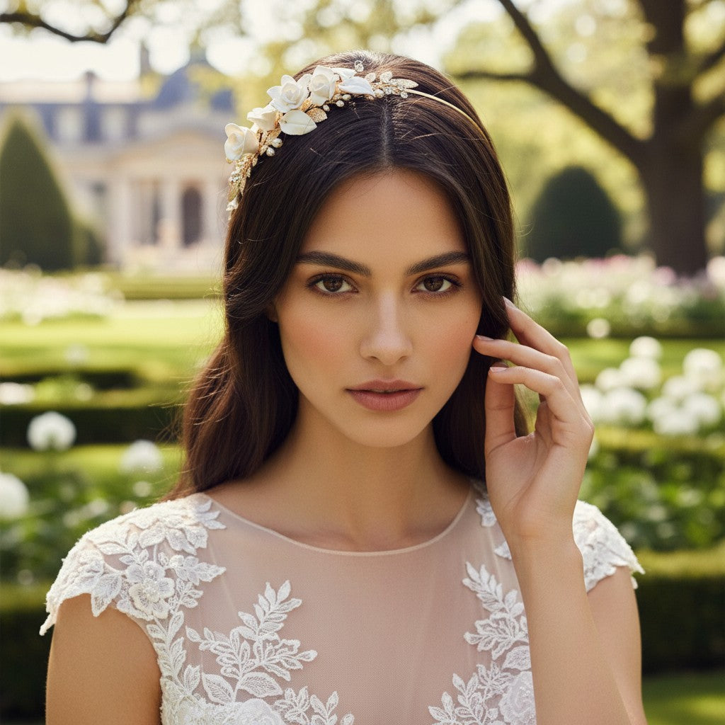 ATHENA COLLECTION - EXQUISITE ROSE HEADBAND - AHB197 GOLD