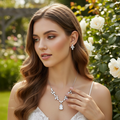 CUBIC ZIRCONIA COLLECTION - CRYSTALLURE NECKLACE SET  - SILVER CZNK227
