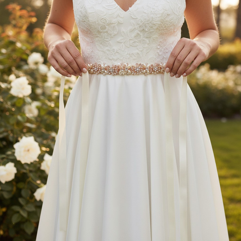 ATHENA COLLECTION -  PEARL GARLAND  BRIDAL BELT  - BELT50 - ROSE GOLD