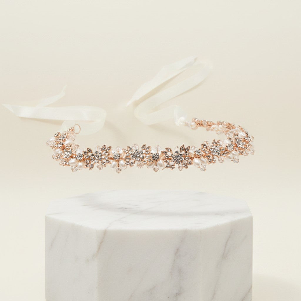 ATHENA COLLECTION -  PEARL GARLAND  BRIDAL BELT  - BELT50 - ROSE GOLD