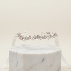 ATHENA COLLECTION - PEARL GARLAND BRIDAL BELT - BELT50 - SILVER