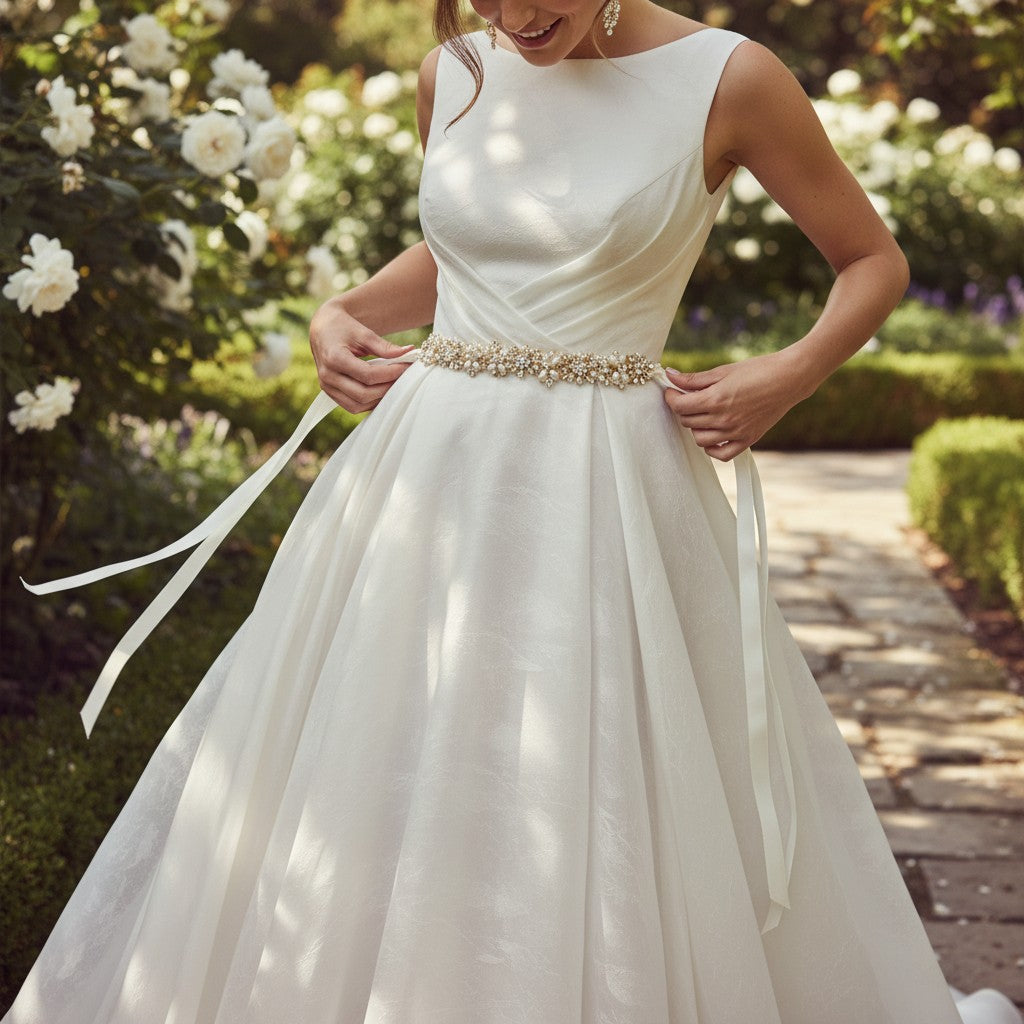 ATHENA COLLECTION - PEARL GARLAND BRIDAL BELT - BELT50 -  GOLD
