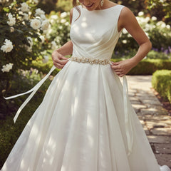 ATHENA COLLECTION - PEARL GARLAND BRIDAL BELT - BELT50 -  GOLD