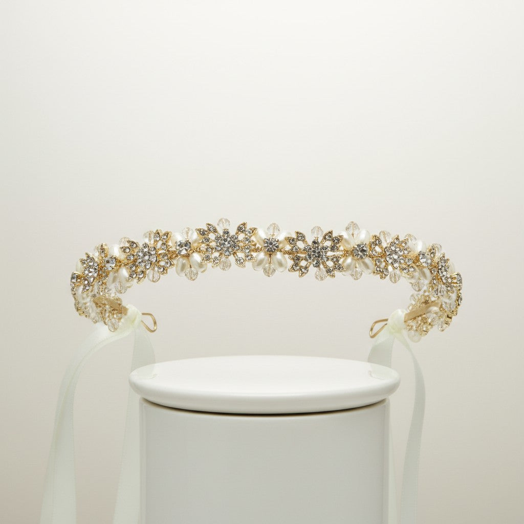 ATHENA COLLECTION - PEARL GARLAND BRIDAL BELT - BELT50 -  GOLD