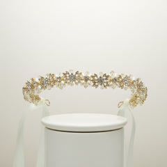 ATHENA COLLECTION - PEARL GARLAND BRIDAL BELT - BELT50 -  GOLD