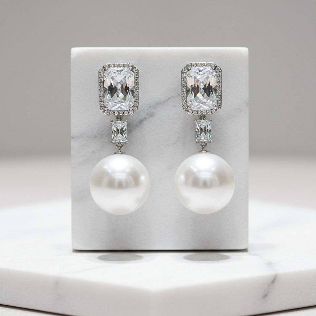 CUBIC ZIRCONIA COLLECTION - STARLET GLAM EARRINGS - CZER785 SILVER