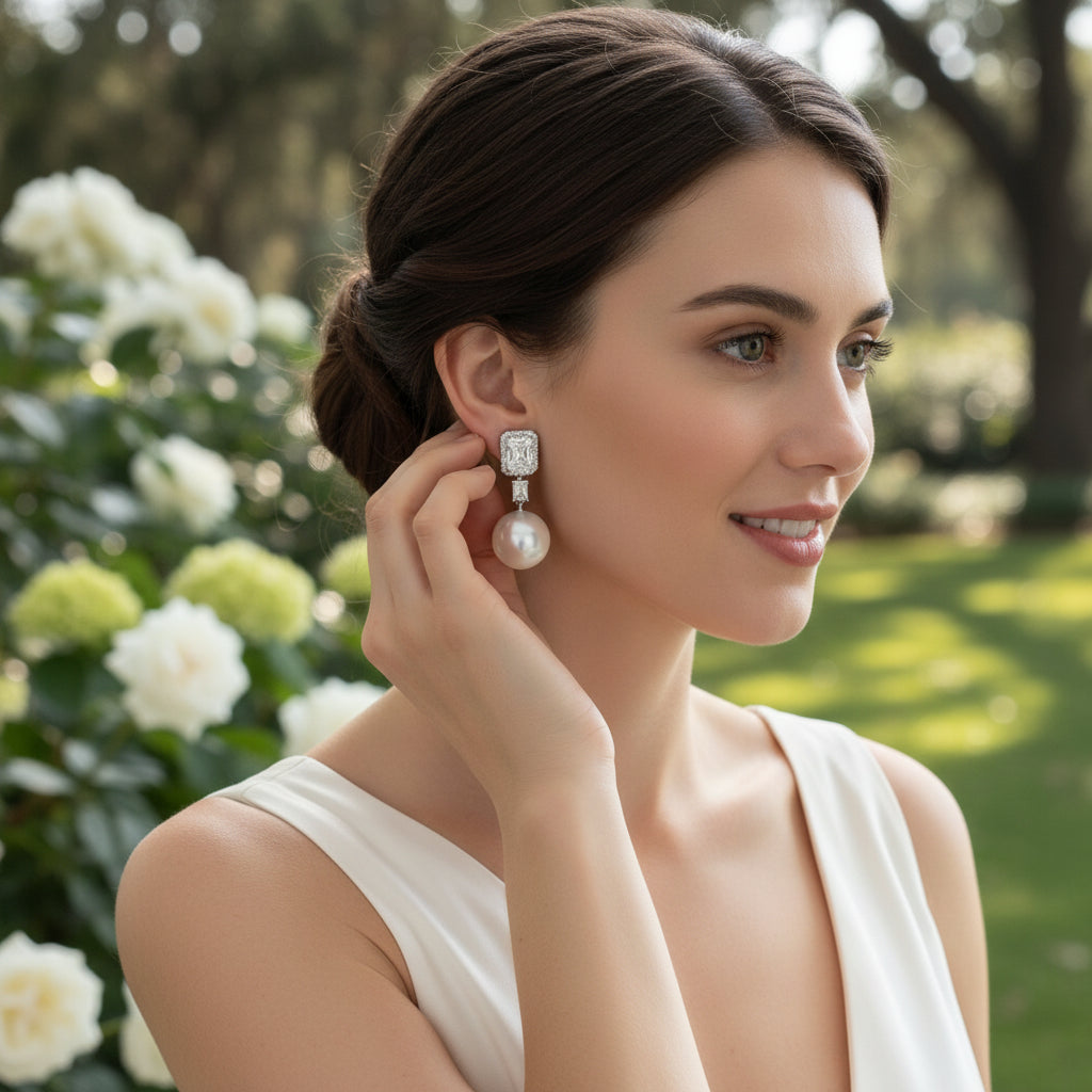 CUBIC ZIRCONIA COLLECTION - STARLET GLAM EARRINGS - CZER785 SILVER
