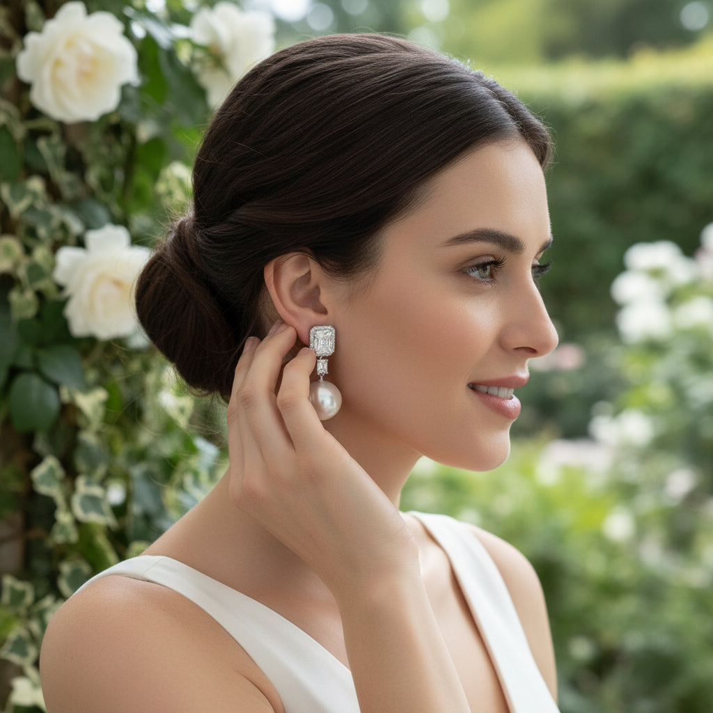 CUBIC ZIRCONIA COLLECTION - STARLET GLAM EARRINGS - CZER785 SILVER