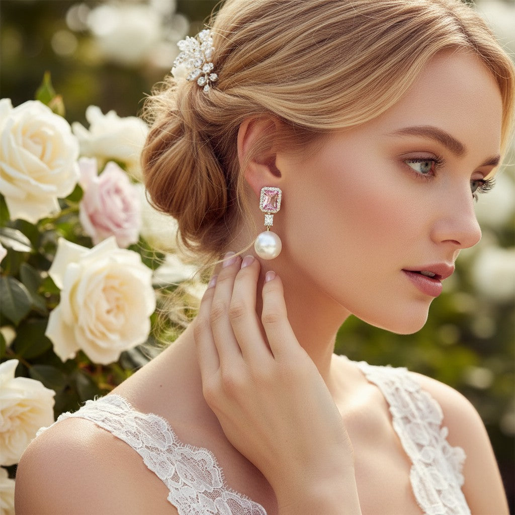 CUBIC ZIRCONIA COLLECTION - STARLET GLAM EARRINGS - CZER785 GOLD