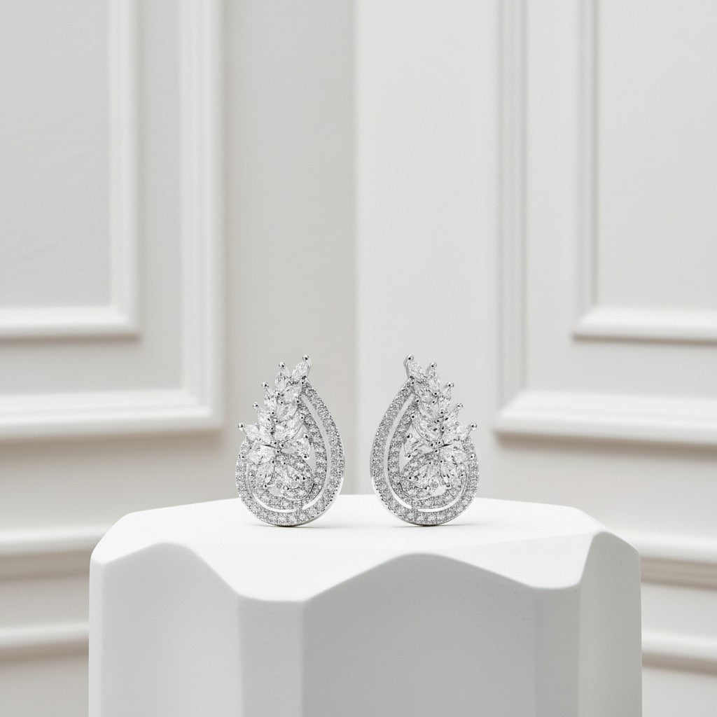 CUBIC ZIRCONIA COLLECTION - VINTAGE CHIC EARRINGS - CZER787 SILVER