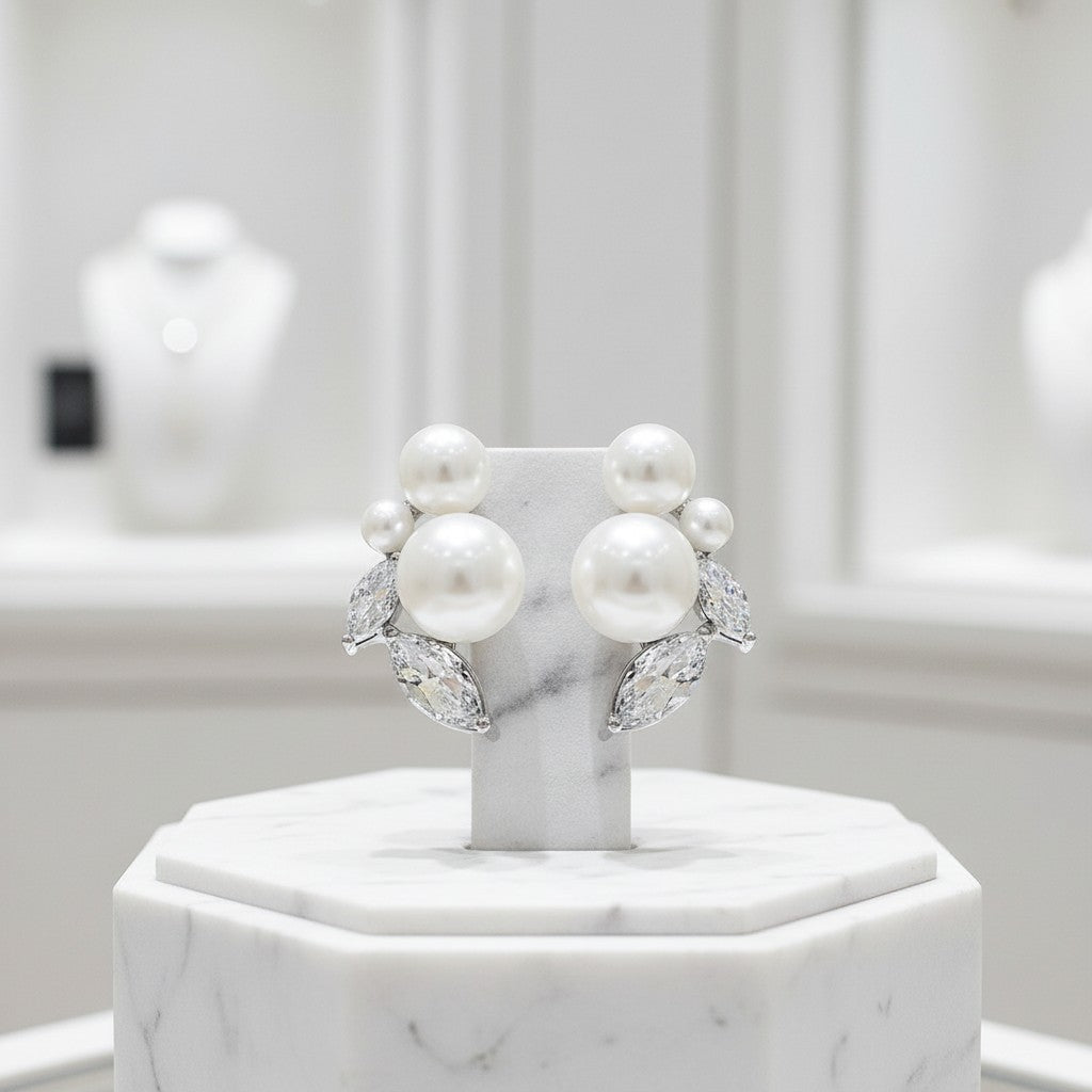 CUBIC ZIRCONIA COLLECTION - PEARL GEM EARRINGS - CZER788 SILVER