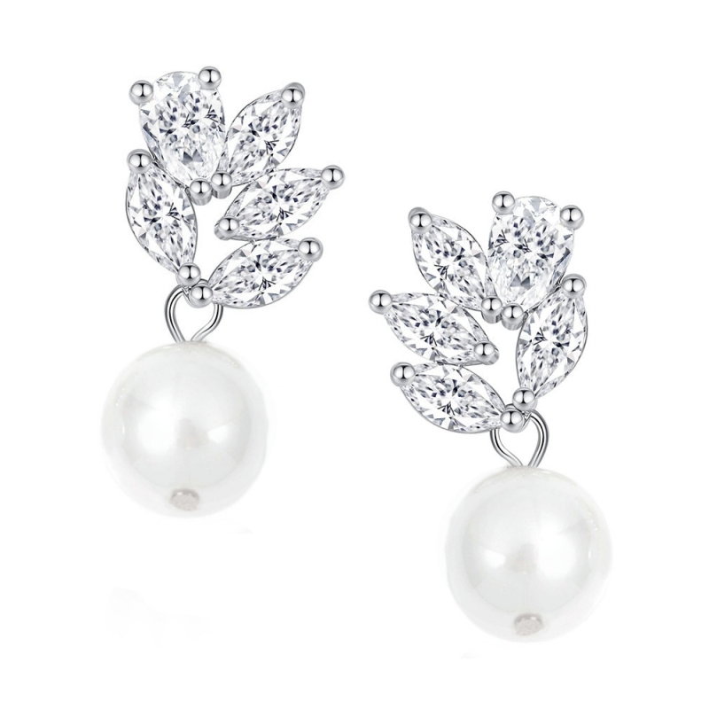 CUBIC ZIRCONIA COLLECTION - DAINTY PEARL DROP EARRINGS - CZER790 SILVER
