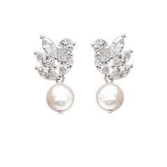 CUBIC ZIRCONIA COLLECTION - DAINTY PEARL DROP EARRINGS - CZER790 SILVER