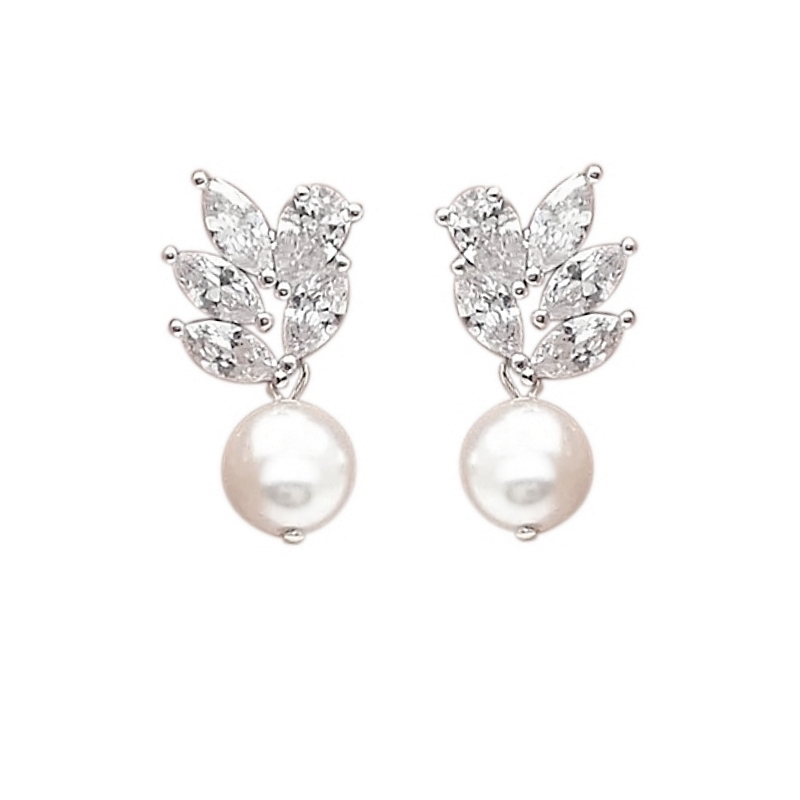 CUBIC ZIRCONIA COLLECTION - DAINTY PEARL DROP EARRINGS - CZER790 SILVER