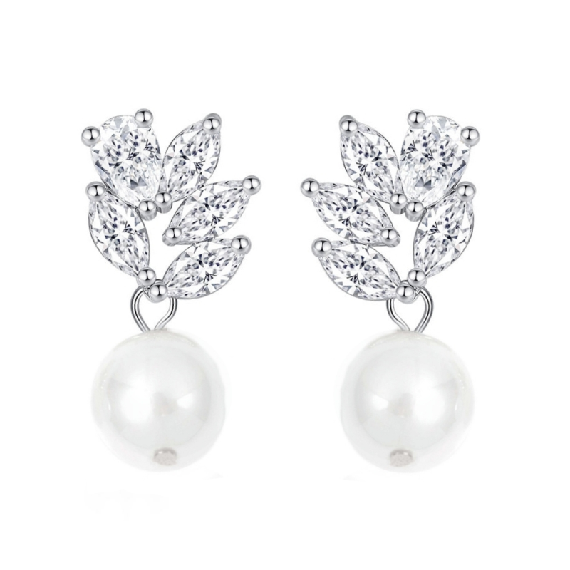 CUBIC ZIRCONIA COLLECTION - DAINTY PEARL DROP EARRINGS - CZER790 SILVER