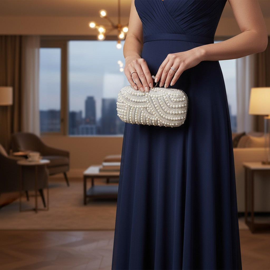 ATHENA COLLECTION - LUSH PEARL CLUTCH BAG - (B10) SILVER
