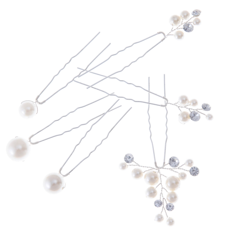 ATHENA COLLECTION - PEARL CLUSTER HAIR PINS - PIN76 SILVER