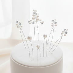 ATHENA COLLECTION - PEARL CLUSTER HAIR PINS - PIN76 SILVER