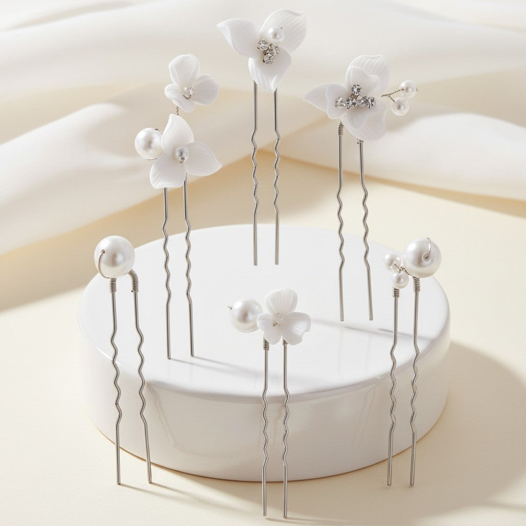 ATHENA COLLECTION - TREASURED PEARL HAIR PINS - PIN77 SILVER