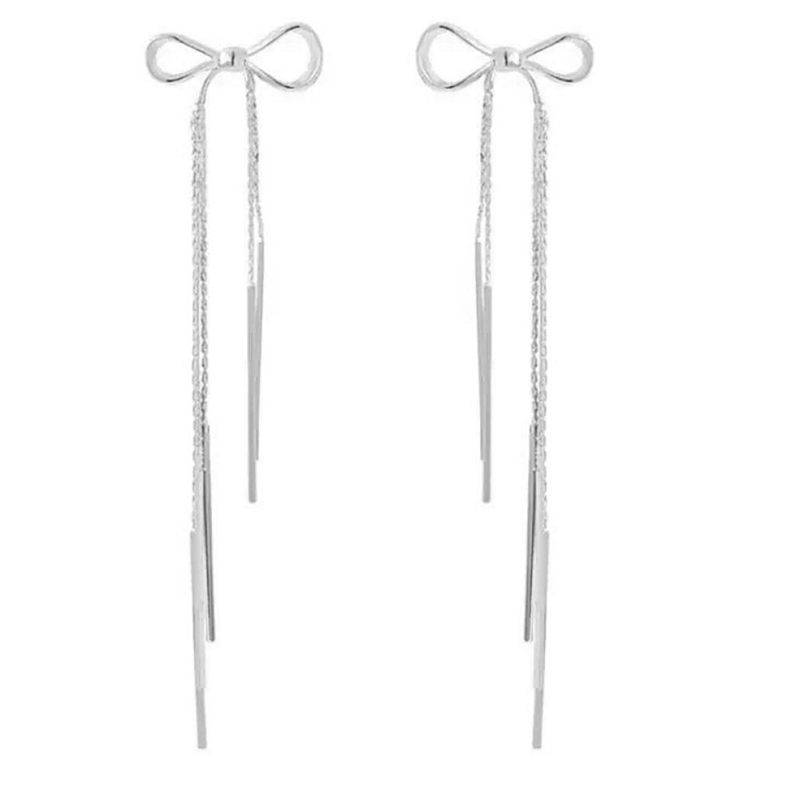 ATHENA COLLECTION - SILVER BOW CHANDELIER EARRINGS -CZER791 SILVER
