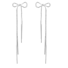 ATHENA COLLECTION - SILVER BOW CHANDELIER EARRINGS -CZER791 SILVER