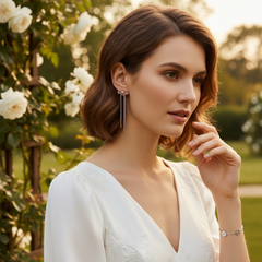 ATHENA COLLECTION - SILVER BOW CHANDELIER EARRINGS -CZER791 SILVER