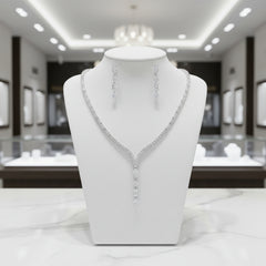 CUBIC ZIRCONIA COLLECTION - VINTAGE TREASURE  DROP NECKLACE - CZNK231 SILVER