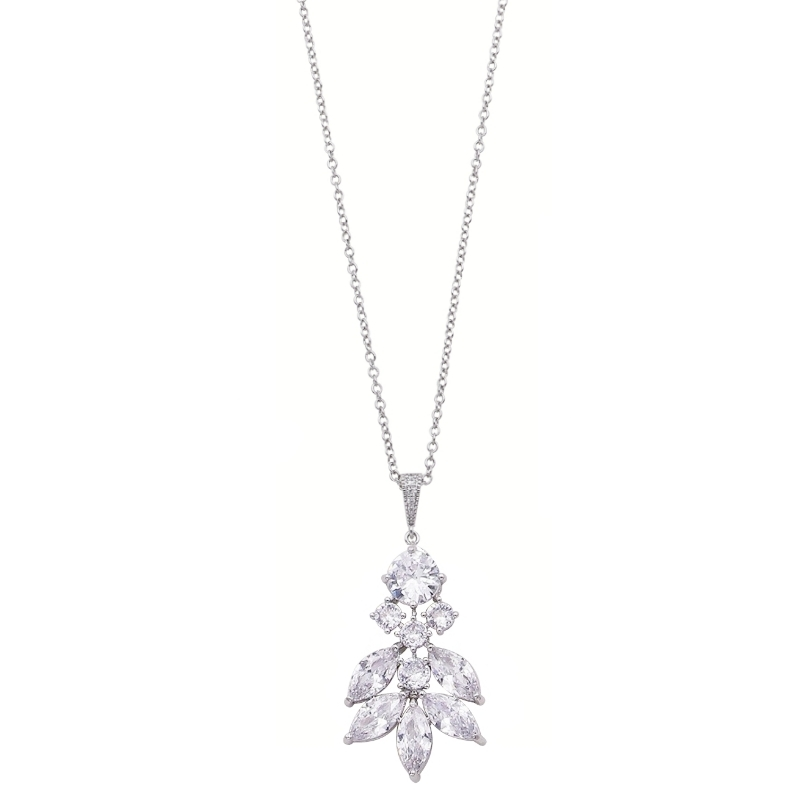 CUBIC ZIRCONIA COLLECTION - DAINTY DIVA NECKLACE SET - CZER232 SILVER