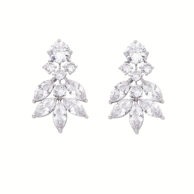 CUBIC ZIRCONIA COLLECTION - DAINTY DIVA NECKLACE SET - CZER232 SILVER