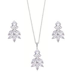CUBIC ZIRCONIA COLLECTION - DAINTY DIVA NECKLACE SET - CZER232 SILVER