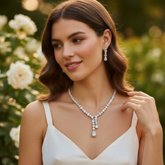 CUBIC ZIRCONIA COLLECTION - LUXE STARLET DROP NECKLACE SET - CZNK233