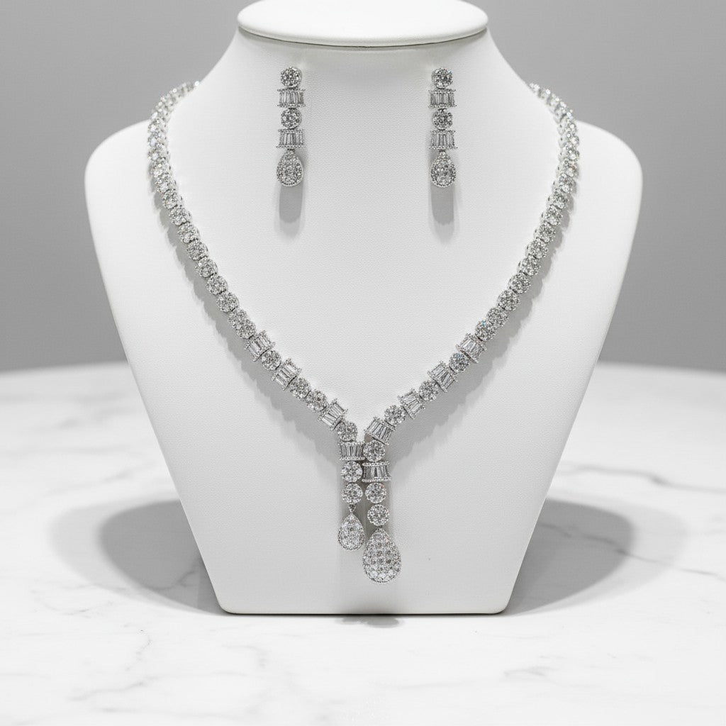 CUBIC ZIRCONIA COLLECTION - LUXE STARLET DROP NECKLACE SET - CZNK233