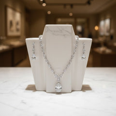 CUBIC ZIRCONIA COLLECTION - EXQUISITE DROP NECKLACE SET - CZNK234 SILVER
